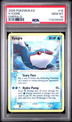 2005 POKEMON EX EMERALD #15 KYOGRE PSA 10 - Image 1