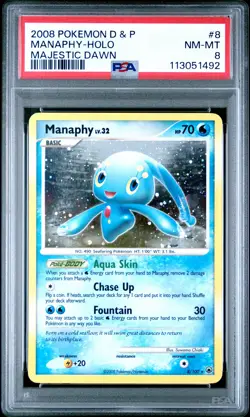 2008 POKEMON DIAMOND & PEARL MAJESTIC DAWN #8 MANAPHY-HOLO PSA 8 - Image 1