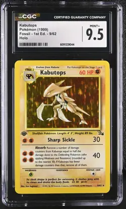CGC 9.5 MINT+ Kabutops 1999 Fossil 1st Edition 9/62 Holo Pokemon Card - Image 1