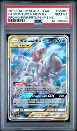 PSA 10 GEM MINT 2019 POKEMON SM BLACK STAR PROMO #SM191 FULL ART/MEWTWO MEW GX - Image 1