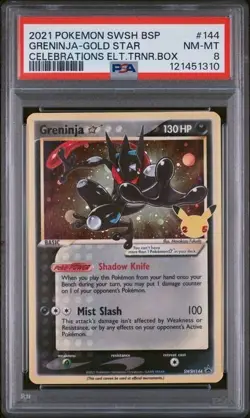 2021 POKEMON SWSH BLACK STAR PROMO #144 GRENINJA-GOLD STAR CELEBRATIONS PSA 8 - Image 1