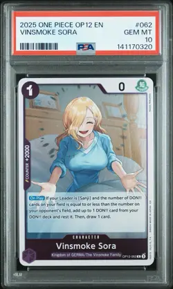 2025 One Piece Op12 -The Legacy of the Madter 062 Vinsmoke Sora Rare PSA 10 - Image 1