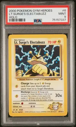 Lt. Surge's Electabuzz 6/132 Holo Gym Heroes Pokemon PSA 9 Vintage GRADED CARD - Image 1