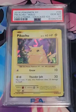 2016 Pokemon XY Evolutions #35 Pikachu Holo Cracked Ice PSA 10 GEM MINT - Image 1