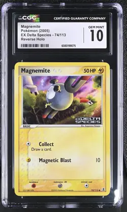 CGC 10 GEM MINT Magnemite 2005 EX Delta Species 74/113 Reverse Holo Pokemon Card - Image 1