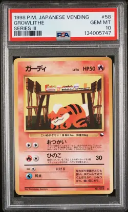 1998 POKEMON JPN VENDING SER III #58 GROWLITHE PSA 10 - Image 1