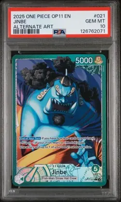 2025 ONE PIECE OP11-A FIST OF DIVINE SPEED ALTERNATE ART #021 JINBE PSA 10 - Image 1