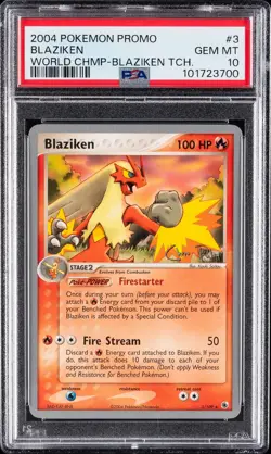 POP 9 PSA 10 GEM MINT Blaziken 2004 World Championships Promo 3/109 Pokemon Card - Image 1