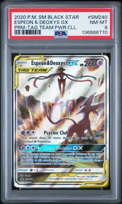 2020 POKEMON SM BLACK STAR PROMO TAG TEAM POWERS COLL ESPEON & DEOXYS GX PSA 8 - Image 1