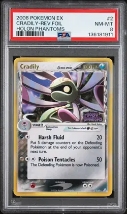 2006 POKEMON EX HOLON PHANTOMS #2 CRADILY-REVERSE FOIL PSA 8 - Image 1