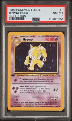 1999 POKEMON FOSSIL #8 HYPNO-HOLO PSA 8 - Image 1