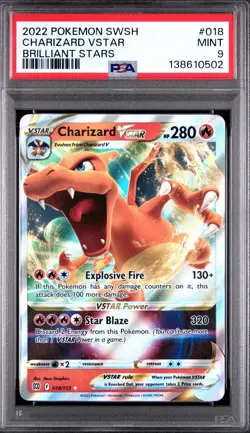 2022 POKEMON SWORD & SHIELD BRILLIANT STARS #018 CHARIZARD VSTAR PSA 9 - Image 1