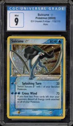 Pokemon Suicune Gold Star EX Unseen Forces Holo Ultra Rare #115 CGC 9 Mint - Image 1