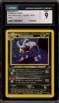 Pokemon Houndoom Neo Discovery 1st Edition Holo Rare #4 CGC 9 Mint - Image 1