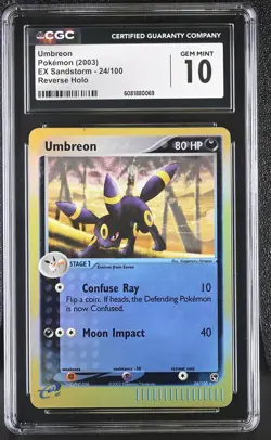 CGC 10 GEM MINT Umbreon 2003 EX Sandstorm 24/100 Reverse Holo Pokemon Card - Image 1