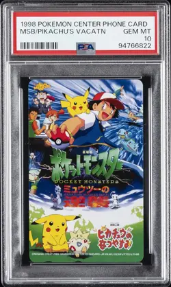 PSA 10 1998 Pokemon Center Phone Card Mewtwo Straikes Back Pikachu's Vacation - Image 1