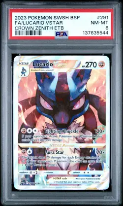 2023 POKEMON SWSH BLACK STAR PROMO #291 FULL ART/LUCARIO VSTAR PSA 8 - Image 1