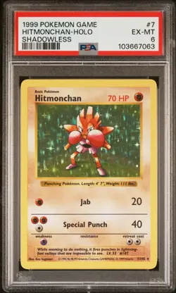 1999 POKEMON GAME #7 HITMONCHAN-HOLO PSA 6 - Image 1