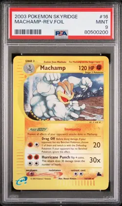 2003 Pokemon Skyridge Machamp Reverse Holo Foil Rare #16 PSA9 - Image 1