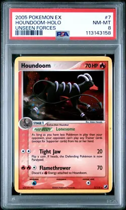 2005 POKEMON EX UNSEEN FORCES #7 HOUNDOOM-HOLO PSA 8 - Image 1