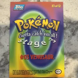 1999 Topps Pokemon Venusaur #03 of 12 Embossed Die Cut Evolution (Black Logo) - Image 2
