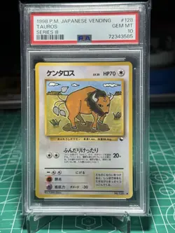 PSA 10 GEM MINT Pokemon Tauros Vending Series 3 Japanese #128 1998 - Image 1