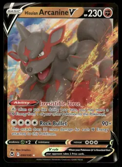 Pokemon Cards Hisuian Arcanine V 090/195 Silver Tempest Holo Rare V NM - Image 1