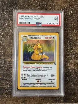 Pokemon 1999 Fossil Dragonite 4/62 Holo Rare PSA 7 Unlimited English - Image 1