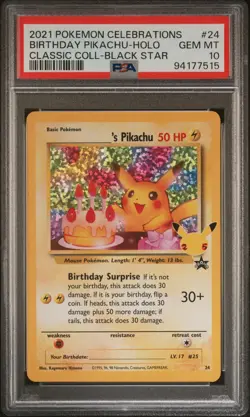 PSA 10 Birthday Pikachu 24 Celebrations Classic Collection Holo Pokemon Card - Image 1