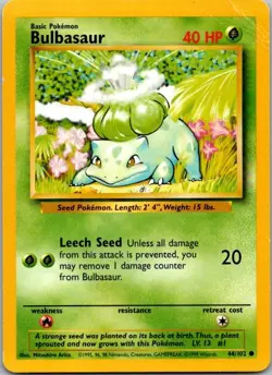 Base Set #044/102 Bulbasaur Pokemon Moderately Played - Image 1