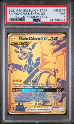 Near Mint Pikachu & Zekrom GX Tag Team SM248 Promo Sun & Moon Pokemon PSA 7 - Image 1