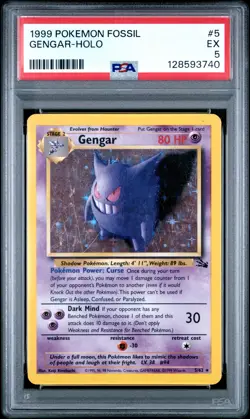 1999 POKEMON FOSSIL #5 GENGAR-HOLO PSA 5 - Image 1