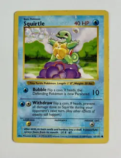 Squirtle 1999 Pokemon Game Shadowless Base Set #63/102 * Heavy Play - Image 1