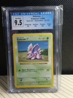 Blue Label 9.5 CGC Graded Nidoran Male Pokemon Card Shadowless 55/102 1999 Base - Image 1