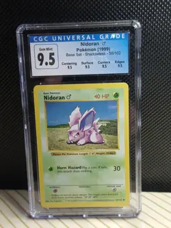 Blue Label 9.5 CGC Graded Nidoran Male Pokemon Card Shadowless 55/102 1999 Base - Image 3