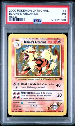 2000 POKEMON GYM CHALLENGE HOLO #1 BLAINE'S ARCANINE PSA 1 - Image 1