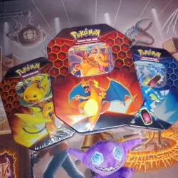 Pokemon Sun & Moon: Hidden Fates Tin 3x Art Set Sealed Charizard Gyarados Raichu - Image 1