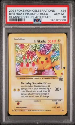 PSA 10 2021 Pokemon Birthday Pikachu Holo Celebrations Classic Collection 24 - Image 1