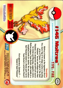 2000 Topps Pokemon TV Animation Edition Series 3 Non Holo #146 Moltres - Image 2