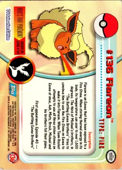 Flareon #136 - Pokemon Topps Series 3 - Blue Logo Tv Animation Edition - Image 2