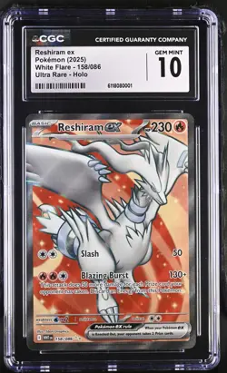 Pokemon TCG Reshiram EX Full Art Ultra Rare 158/087 White Flare CGC GEM MINT 10 - Image 1