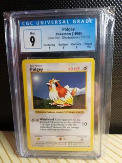 Pidgey Pokemon Card 1999 Base Set Shadowless 57/102 CGC 9 Old Blue Label - Image 1