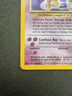 Pokemon TCG Alakazam *Base Set* 1/102 Unlimited, Vintage English Holo Rare - Image 4