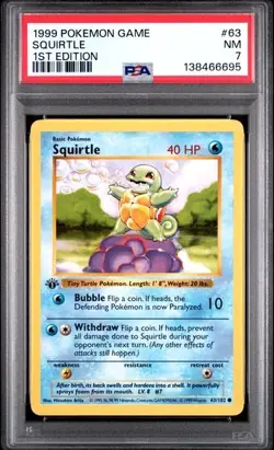 Pokemon Squirtle 1st Edition #63 PSA 7 NM Base Set 1999 Wizards Of The Coast - Image 1