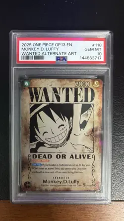 One Piece Monkey D. Luffy SP Wanted Card PSA 10 OP13-118 - Image 1