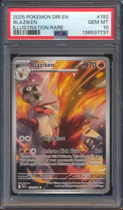 2025 POKEMON DESTINED RIVALS BLAZIKEN #192 ILLUSTRATION RARE IR PSA 10! - Image 1
