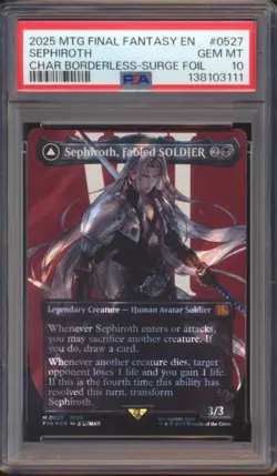 MTG FINAL FANTASY SEPHIROTH CHARACTER BORDERLESS SURGE FOIL #0527 PSA 10! - Image 1
