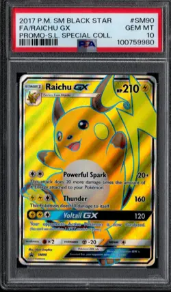 2017 POKEMON SM BLACK STAR PROMO #SM90 FULL ART/RAICHU GX PSA 10 - Image 1
