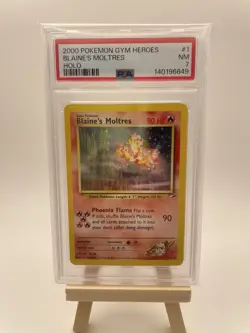 Pokemon 2000 Gym Heroes Blaine's Moltres 1/132 Holo Rare PSA 7 Unlimited SWIRL - Image 1