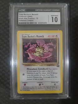CGC 10 GEM MINT Team Rocket's Meowth 2000 Black Star Promos 18 Pokemon Card - Image 1